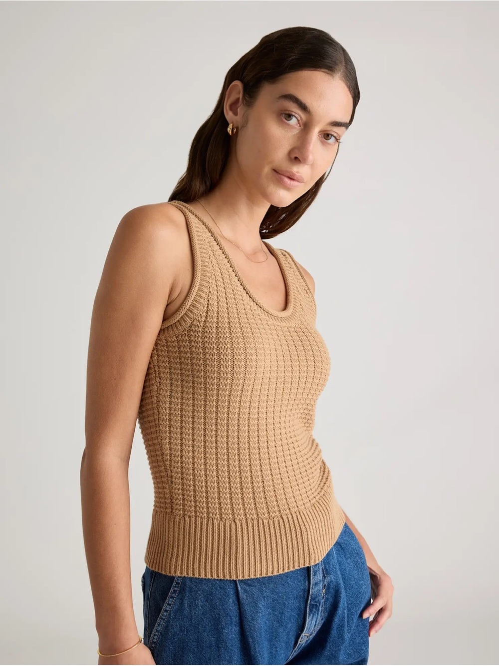 Quince Camel Ribbed Tank Sweater - Women's Scoop Neck Knit